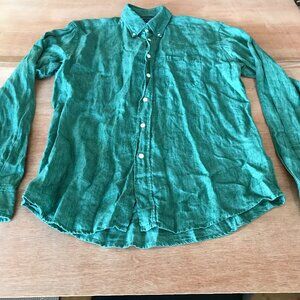 Eton 100% Linen Slim Shirt Men 42 16.5 Green Button Down Pocket Long Sleeve